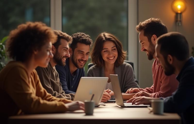 Diverse group of people working collaboratively in a creative studio environment