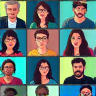 Diverse group of people interacting online via screens
